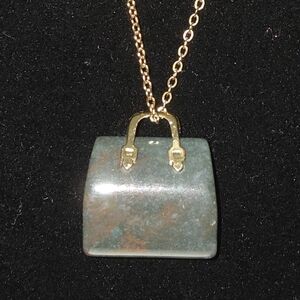 NWOT Indian Agate and Gold Handbag Shape Pendant Necklace